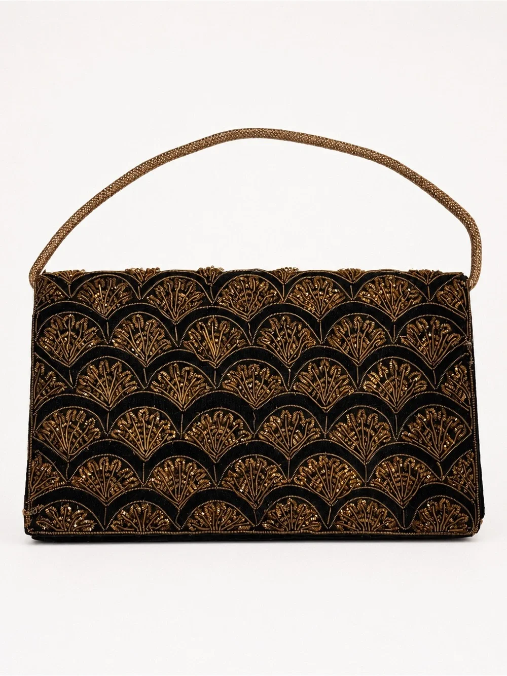 Vintage Princess Black Gold Beaded Embroidered Evening Bag Made in India